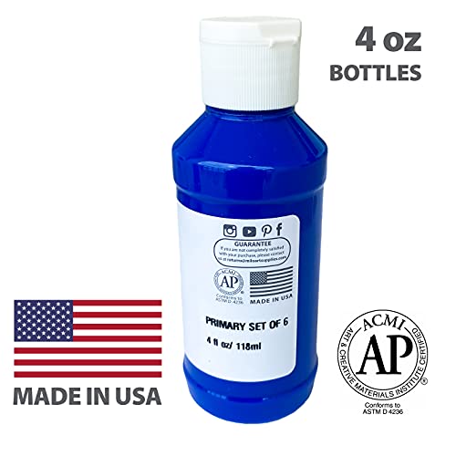 milo Acrylic Paint Set of 6 Colors | 4 oz Bottles | Student Primary Colors Acrylics Painting Pack | Made in the USA | Non-Toxic Art & Craft Paints for Artists & Hobby Painters - style: Primary Set 6 x 4 oz