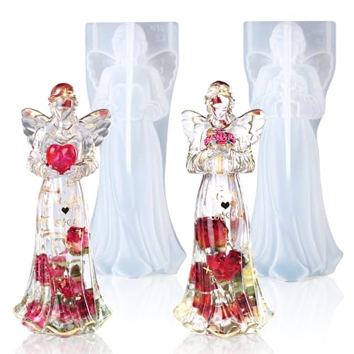 LET'S RESIN 2pcs Angel Figurines Resin Molds, Angel Silicone Molds for Preserved Flowers, DIY Resin Art, Gift for Woman-Retirement/Mother's Day - size: Middle
