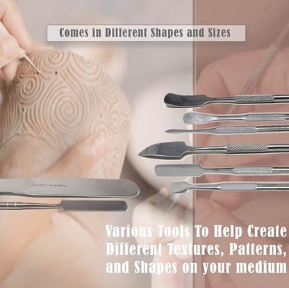 A2ZScilab - Stainless Steel Spatula Wax & Clay Sculpting Tool Carver Set, Carving Pottery Tools - Sculpture Shaper Polymer Modeling Tools for Clay, Pottery, Ceramics Artwork & Holiday Crafts (5PC) - style: 5PC