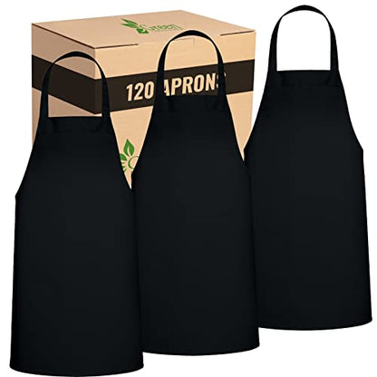 GREEN LIFESTYLE 120 Pack Bib Aprons - Unisex Machine Washable Kitchen BBQ Aprons Bulk (Pack of 120, No Pockets, Black) - color: Black, size: Pack of 120, No Pocket