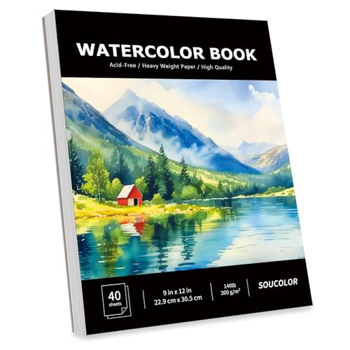 Soucolor Watercolor Paper Pad 9x12 140lb Cold Press 40 Sheets Art Supplies | Professional Wet Techniques Water Color Paper,140lb/300gsm Artist Painting Book texture,Acid-free archival quality - color: Satind Black, size: 9" x 12" (Pack of 1)