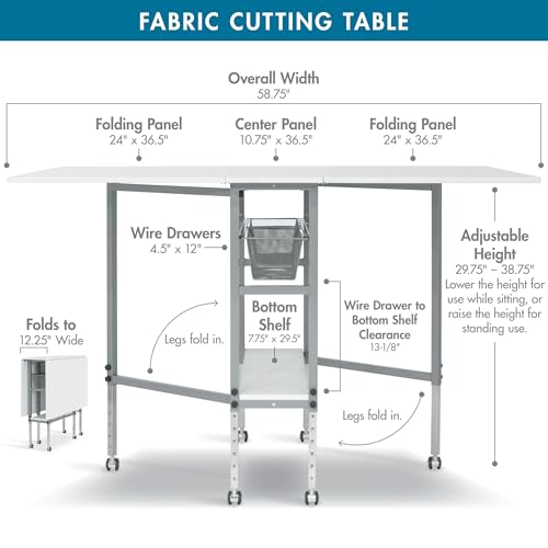 Studio Designs Sew Ready Hobby and Cutting Craft Desk Table with Storage Drawers - color: Silver/White