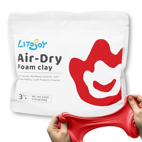 Red Air Dry Foam Clay - 3.5 OZ (0.22 LB) 100 Grams - Modeling, Soft, Light Weight, for School Supply, Art Projects, Christmas Deco, Cosplay Props, Slime Supplies, Flower Mirror (Red) - color: Red