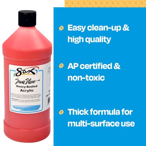 Sax Heavy Body Acrylic Paint for School and Arts and Crafts Use, Fire Red, 1 Quart - color: Fire Red, size: 32 Fl Oz (Pack of 1)