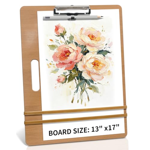 13"x17" Sketch Board with Dry-Erase Surface, Portable Drawing Art Supplies | Drawing Board with Metal Clip & Elastic Bands, Art Board for Kids, Students, Painting, Sketching - color: Wood Grain, size: 13"*17"