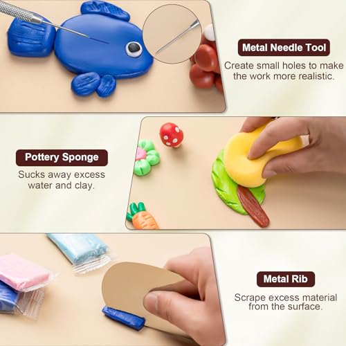 Amrules Clay Tools Kit, 12 PCS Pottery Tools, Practical Polymer Sculpting Tool Kit, Air Dry Clay Tool Set Suitable for Adults, Pottery Craft, Dotting, Drawing, Modeling, Shaping - color: Lightyellow-12Pcs