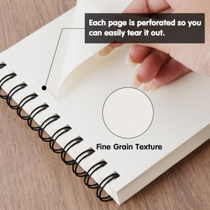 8.3" x 5.8" Hardcover Sketchbook, Top Spiral Bound Art Journal Sketchbook, 60 Sheets 92LB/150 GSM Acid-Free Drawing Neutral White Mixed Media Paper for Adults Beginners Artists.Black - color: 150gsm-neutral white paper black