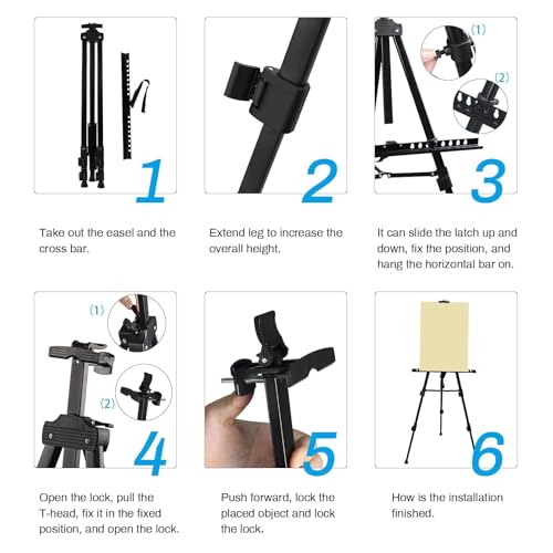 Art Artist Easel Stand for Sign,RRFTOK Metal Tripod Adjustable Easels for Painting Canvases Height from 21" to 66" with Reinforced Triangle,Carry Bag for Table-Top/Floor Drawing and Displaying,Black - style: 66B 1-Pack