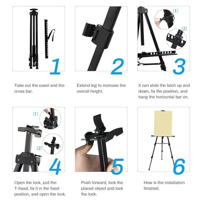 Art Artist Easel Stand for Sign,RRFTOK Metal Tripod Adjustable Easels for Painting Canvases Height from 21" to 66" with Reinforced Triangle,Carry Bag for Table-Top/Floor Drawing and Displaying,Black - style: 66B 1-Pack