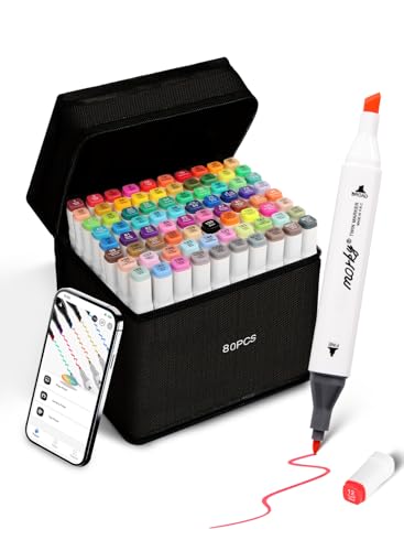 Brled 80 Colors Alcohol Markers with Free App, Chisel & Fine Tip Alcohol-Based Marker Set for Adults, Dual Tip Artist Markers for Drawing, Coloring Illustration, Painting and Great Gift Idea - color: 80 Colors