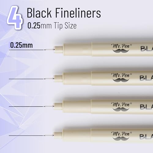 Mr. Pen- 0.25mm Micro Fine Point Pens, 4 Pack, Black Ink, Ultra Fine Point | Waterproof, Acid-Free, No-Smear Quick-Dry Fineliner Pens for Drawing, Sketching, Journaling, Outlines & Everyday Writing - color: Black, size: 0.25mm, 4 Pack
