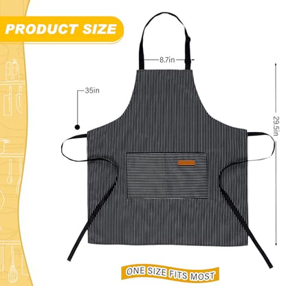 Handepo 4 Pcs Kitchen Aprons with Pockets Adjustable Waterproof Cotton Aprons Striped Apron for Women Men Chef Gift for Dad - color: Black