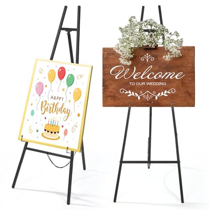 CroBlissful Black 50" Easel Stand for Wedding Sign Adjustable 3Tier Height Display Easel with Chain Heavy Duty Floor Tripod for Welcome Wedding Sign Painting Canvas Baby Shower Party Poster (Metal) - color: Black