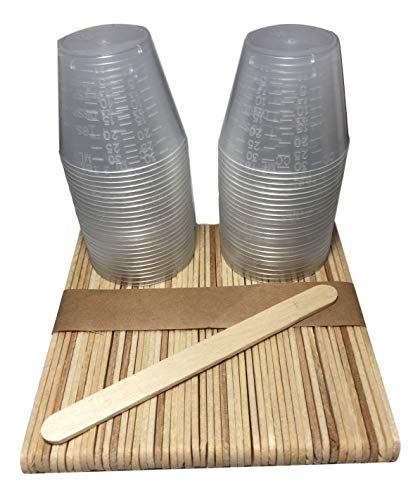 50 Mixing Sticks, 50 1oz Graduated Plastic Cups for Epoxy Resin, Polyester Resin, Paints