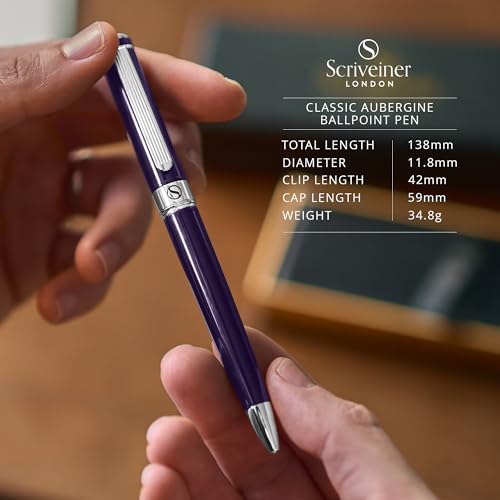 Scriveiner Aubergine Lacquer Ballpoint Pen - Stunning Luxury Pen, Schmidt Black Refill, Best Gift Set for Men & Women, Professional Executive Office, Nice Fancy Designer Pens - color: 9. Aubergine