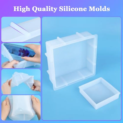 KISREL Large Square Resin Molds, Square Silicone Mold for Epoxy Resin, Large Mold for Flower Preservation, Deep Pour Molds for Furniture Decoration, DIY Wedding Bouquets, Valentine's Day Gifts - size: Square Resin Molds
