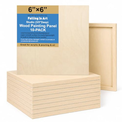 10 Pack 6 x 6 Wood Panel Boards, Unfinished Wood Canvas, Cradle Boards for Crafts, Painting Canvas, DIY Art Projects, Pouring, Arts Use with Oils, Acrylics - size: 6*6 10 Pack