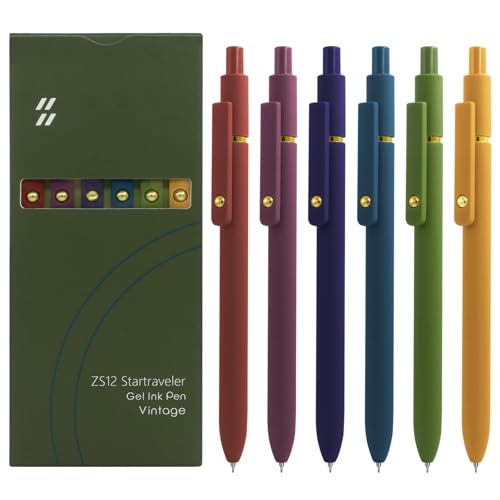 UIXJODO Gel Pens, 6 Pcs Black Ink Pens for Women, 0.5mm Fine Point Smooth Writing Pens, High-End Series Retractable Pens for Journaling Note Taking (6 Pcs Gold Vintage) - color: 6 Pcs Gold Vintage