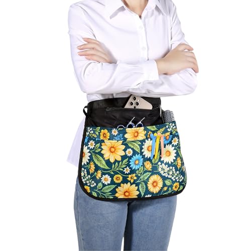 Barber Apron with 5 Pockets, Waterproof and Bleach-proof Hair Stylist Apron for Men and Women - color: Green Flowers