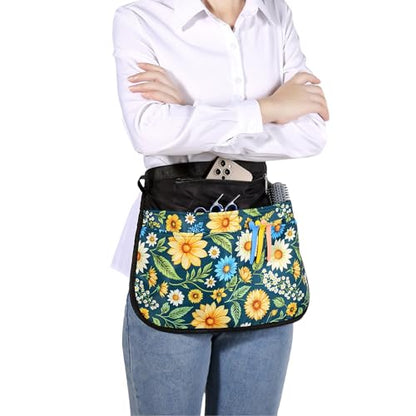 Barber Apron with 5 Pockets, Waterproof and Bleach-proof Hair Stylist Apron for Men and Women - color: Green Flowers