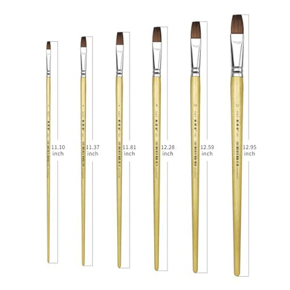 XDT#166B Bright Artist Paint Brush 6 Piece Set, Red Sable Flat Paint Brushes for Watercolor, Acrylic, Oil and Canvas Painting - size: Flat Red Sable 6Pc