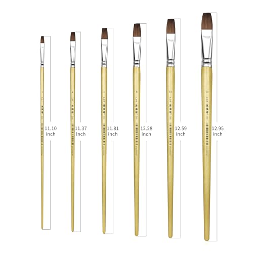 XDT#166B Bright Artist Paint Brush 6 Piece Set, Red Sable Flat Paint Brushes for Watercolor, Acrylic, Oil and Canvas Painting - size: Flat Red Sable 6Pc