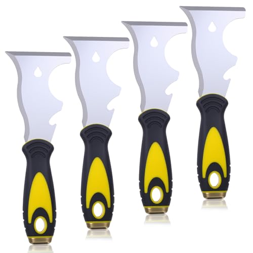 4PCS Stainless Steel 10 In 1 Multi Function Paint Scraper, Putty Knife, Taping Knife, Spackle Tool, Metal Scraper With Hammer End