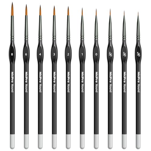 Nicpro Miniature Paint Brushes - 10PCS Model Paint Brush Set for Acrylic Oil Watercolor, Micro Detail Paint Brushes for Model, Miniature, Art Painting, Fine Detailing, Paint by Numbers, Craft - color: Black, size: 10 pieces - Various