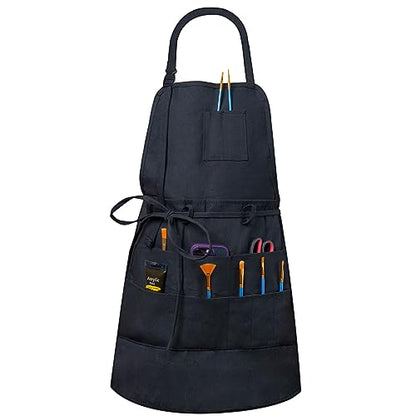 MyLifeUNIT Artist Apron with 10 Pockets for Arts and Craft, Black Canvas Pottery Apron for Women and Men