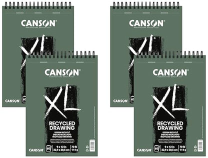 Canson XL Series Recycled Drawing Paper Pad, Top Wire Bound, 70 Pound, 9 x 12 Inch, 60 Sheets (Pack of 4) - size: 9x12 (Pack of 4)