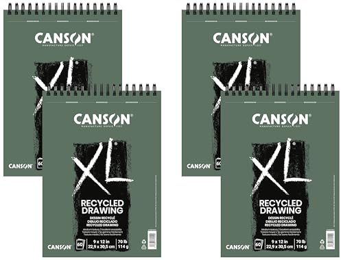 Canson XL Series Recycled Drawing Paper Pad, Top Wire Bound, 70 Pound, 9 x 12 Inch, 60 Sheets (Pack of 4) - size: 9x12 (Pack of 4)