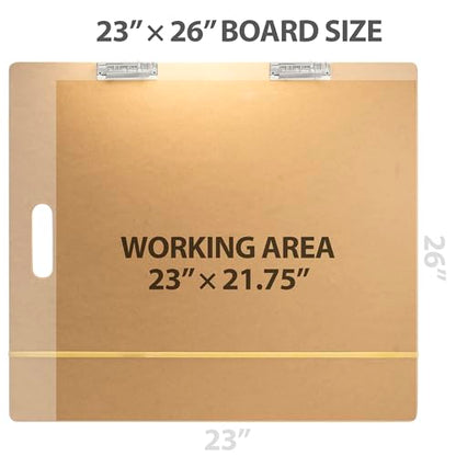 Officemate Artist Sketch Board with Handle, Portable Drawing Board, Tempered Hardboard Surface with Dual Clips & Rubber Band, Art Board for Studio, Classroom & Field Use, 23″ x 26″ (83099) - size: Large