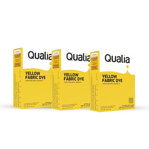 Qualia All Purpose Powder Fabric Dye, Easy to Use Dye for Natural Fabrics: Cotton, Wool, Silk, Wood, & Linen, Ultra Concentrated Colors, Yellow, 3 Pack - color: Yellow, size: 3