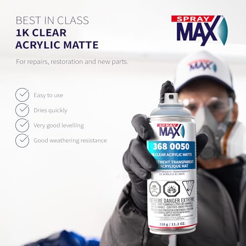 SprayMax 1K Acrylic Matte Clear Coat | Fast-Drying Acrylic Clear Coat Spray Paint for Cars, Crafts & Metal | Smooth Matte Finish, Weather & Scratch Resistant | Professional Grade 11.3 oz