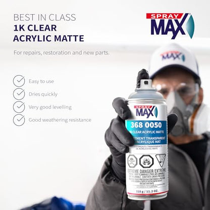 SprayMax 1K Acrylic Matte Clear Coat | Fast-Drying Acrylic Clear Coat Spray Paint for Cars, Crafts & Metal | Smooth Matte Finish, Weather & Scratch Resistant | Professional Grade 11.3 oz