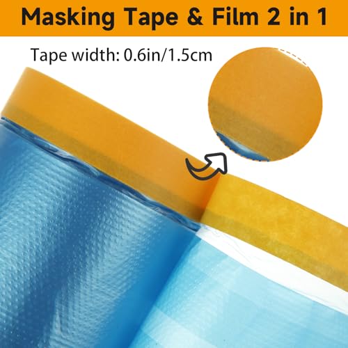 8 Rolls 22" x 66' Painters Plastic Sheeting, Pre-Taped Masking Film, Tape and Drape Drop Cloth for Painting, Automotive Covering and Appliance Protection