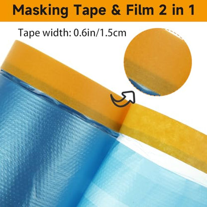 8 Rolls 22" x 66' Painters Plastic Sheeting, Pre-Taped Masking Film, Tape and Drape Drop Cloth for Painting, Automotive Covering and Appliance Protection