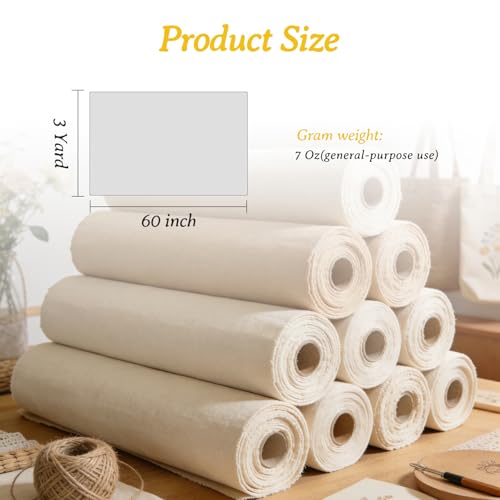 3 Yard 60" W Canvas Roll | 7oz Canvas Fabric Cotton Duck | Heavy Natural Fabric for Painting Arts & Crafts, Backings, Covers, Placemats