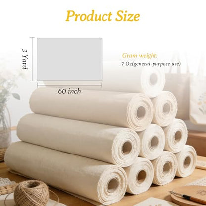3 Yard 60" W Canvas Roll | 7oz Canvas Fabric Cotton Duck | Heavy Natural Fabric for Painting Arts & Crafts, Backings, Covers, Placemats