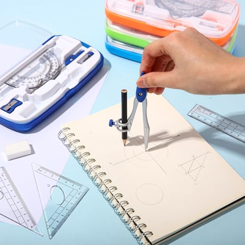 Zonon 36 Sets Math Geometry Kit Student 10 Pcs Shatterproof Storage Box Includes Compass, Rulers, Protractor, Eraser, Pencil Sharpener, Lead Refills, Pencil for Back to School Students Class Teacher
