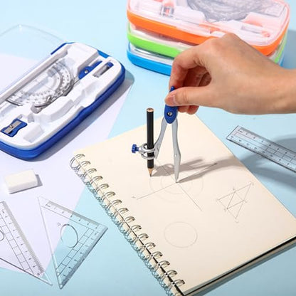 Zonon 36 Sets Math Geometry Kit Student 10 Pcs Shatterproof Storage Box Includes Compass, Rulers, Protractor, Eraser, Pencil Sharpener, Lead Refills, Pencil for Back to School Students Class Teacher