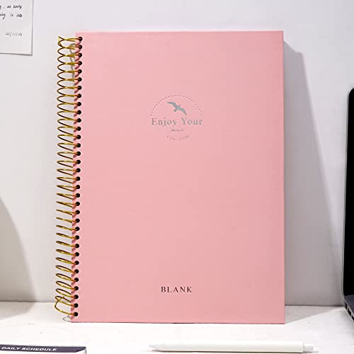 FLYING EAGLE Blank Spiral Notebook Journal 8.5 x 11, 210 Pages Hardcover Sketchbook for Drawing, Pink - color: Pink, size: blank page
