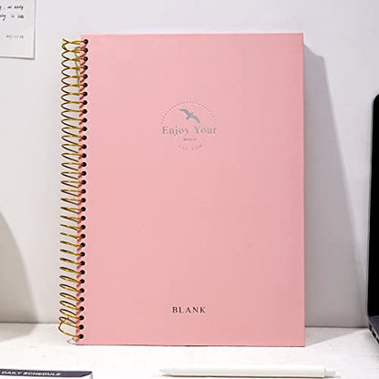 FLYING EAGLE Blank Spiral Notebook Journal 8.5 x 11, 210 Pages Hardcover Sketchbook for Drawing, Pink - color: Pink, size: blank page