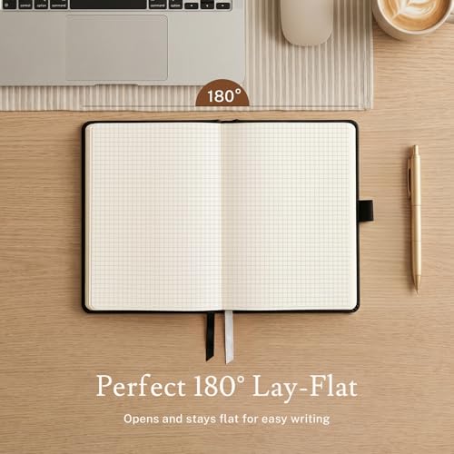 PAGELYST Graph Grid Paper Notebook, 200 Pages,4 Pack Leather Hardcover Notebook, A5 Medium 5.7'' x 8.3'', 100 GSM Thick Paper for Students, Math, Engineering (Black) - color: Black, size: A5-Grid
