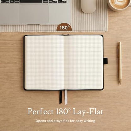 PAGELYST Graph Grid Paper Notebook, 200 Pages,4 Pack Leather Hardcover Notebook, A5 Medium 5.7'' x 8.3'', 100 GSM Thick Paper for Students, Math, Engineering (Black) - color: Black, size: A5-Grid