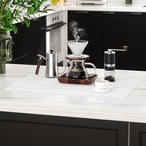 2-Pack Extra Thick Silicone Counter Mats - 24”x16” Large Heat Resistant Kitchen Countertop Protector, Non-Slip Hot Pad Trivet for Air Fryer, Hot Pots & Pans, Coffee Maker(White Translucent) - color: White Translucent