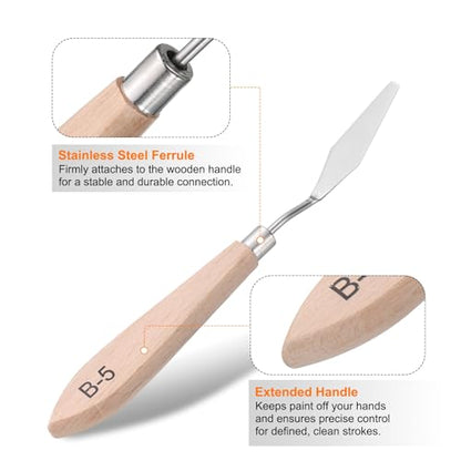 HARFINGTON Palette Knife Painting Tool 7.28" Stainless Steel Blade Spatula Painting Pallet Knife Beech Wood Handle for Oil Acrylic Canvas Color Mixing - size: 14mmx185mm