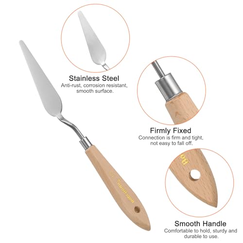 HARFINGTON 4pcs 13# Painting Palette Knife Pointy Stainless Steel Art Spatula Painting Pallet Knives Scrapers Tools with Plastic Handle for Acrylic Oil Canvas Mixing Spreading - size: 85mm x 23.3mm