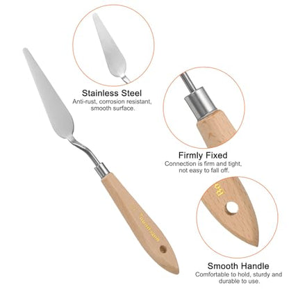 HARFINGTON 4pcs 13# Painting Palette Knife Pointy Stainless Steel Art Spatula Painting Pallet Knives Scrapers Tools with Plastic Handle for Acrylic Oil Canvas Mixing Spreading - size: 85mm x 23.3mm