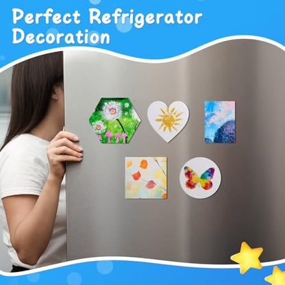 Engrowtic 60 Pcs Mini Magnetic Canvas Panel Boards Magnetic Painting Canvas Panel Various Size for Painting Fridge Locker Art Crafts DIY(Multi Shape) - style: Multi Shape